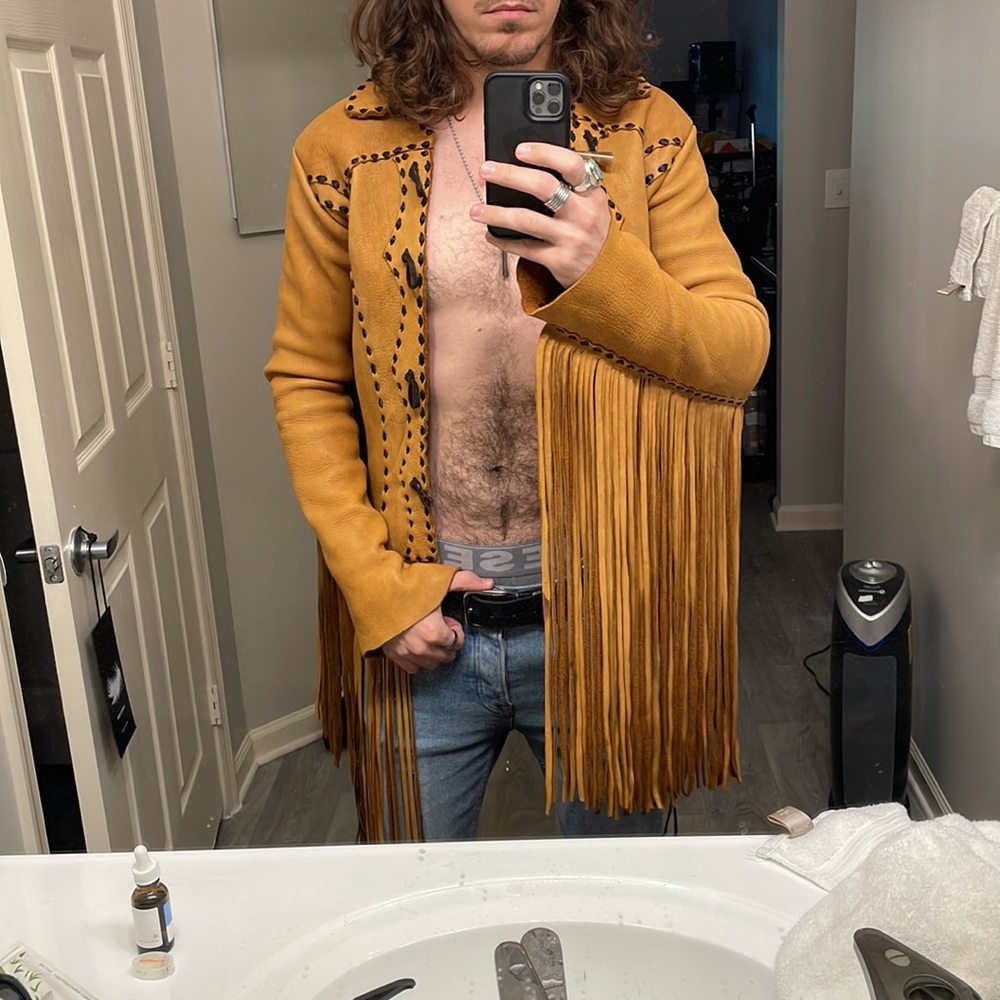 Unique custom Native American style fringe leather jacket